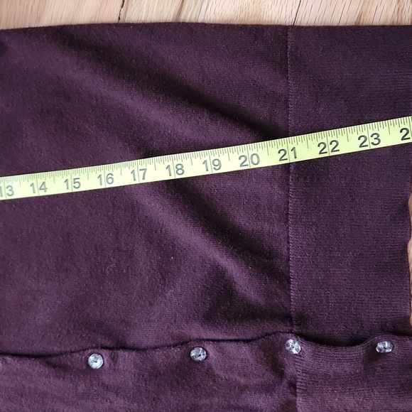 LOFT Burgundy Button-Up Cardigan Large 100% Cotton Crystal Look Buttons Preppy - Picture 14 of 15